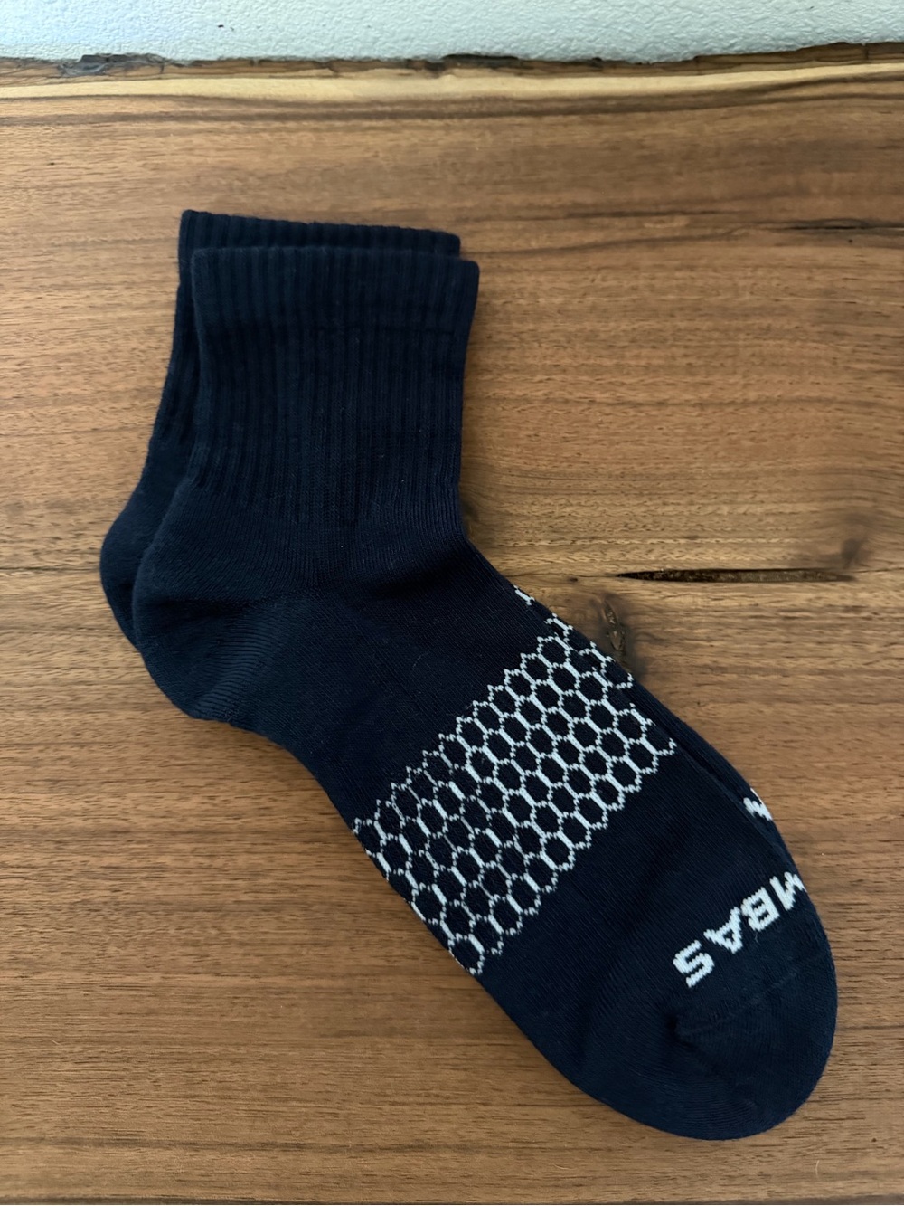 Bombas Black Athletic Crew Socks with Black Honeycomb Grip - Lg